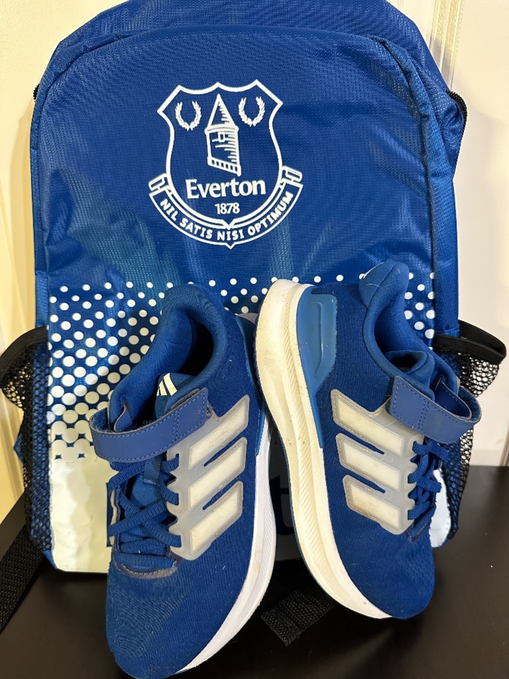 Adidas Ultrarun 5 Kids shoes in bright royal and collegiate navy.